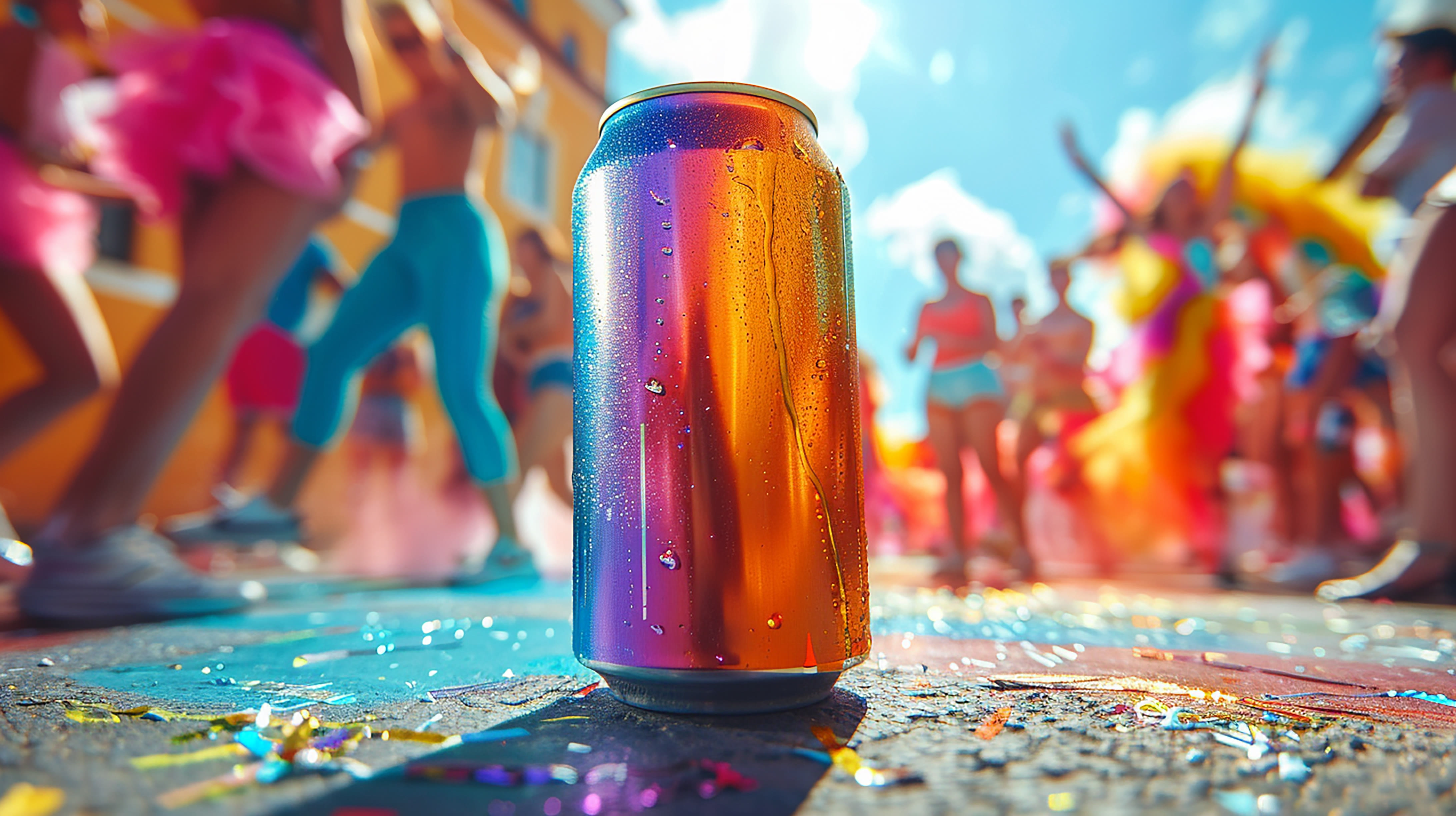 Lata de bebida RTD en festival de verano
